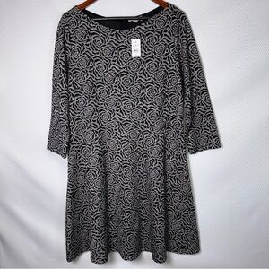 NWT LOFT Outlet Black & White Rose Pattern with Metallic Silver Dress Sz 14